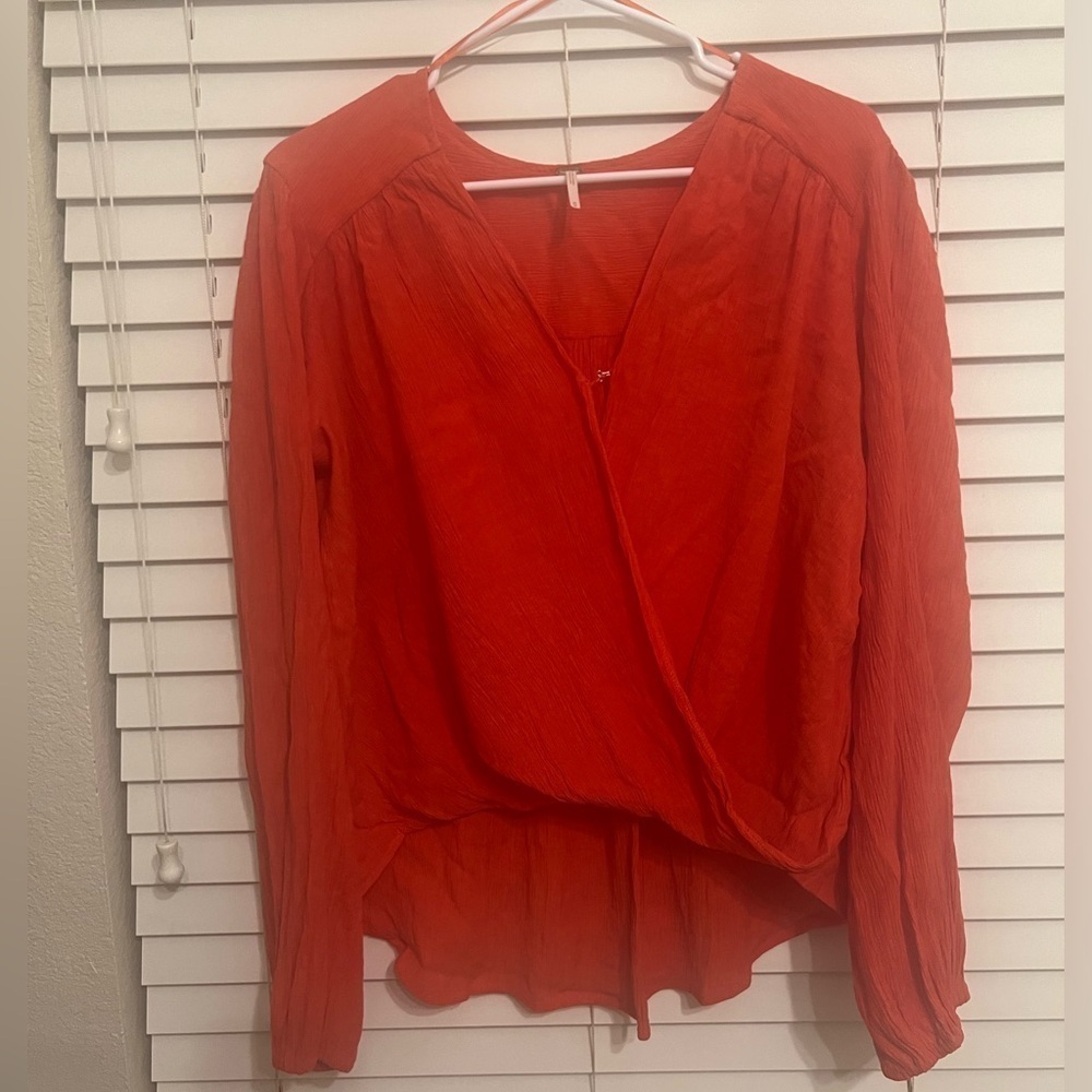 Free People "Check On It" Faux-Wrap Long Sleeve Top Flame Size M - Picture 4 of 16